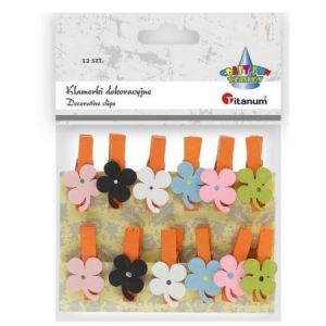 Klamerki drewniane Titanum Kwiatki, 12szt